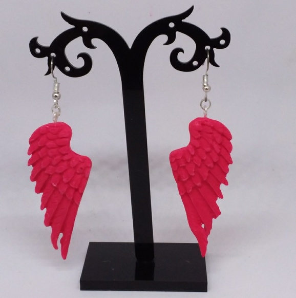 Unique Handmade Polymer Clay Angle Wing Earrings - Picture 3 of 6